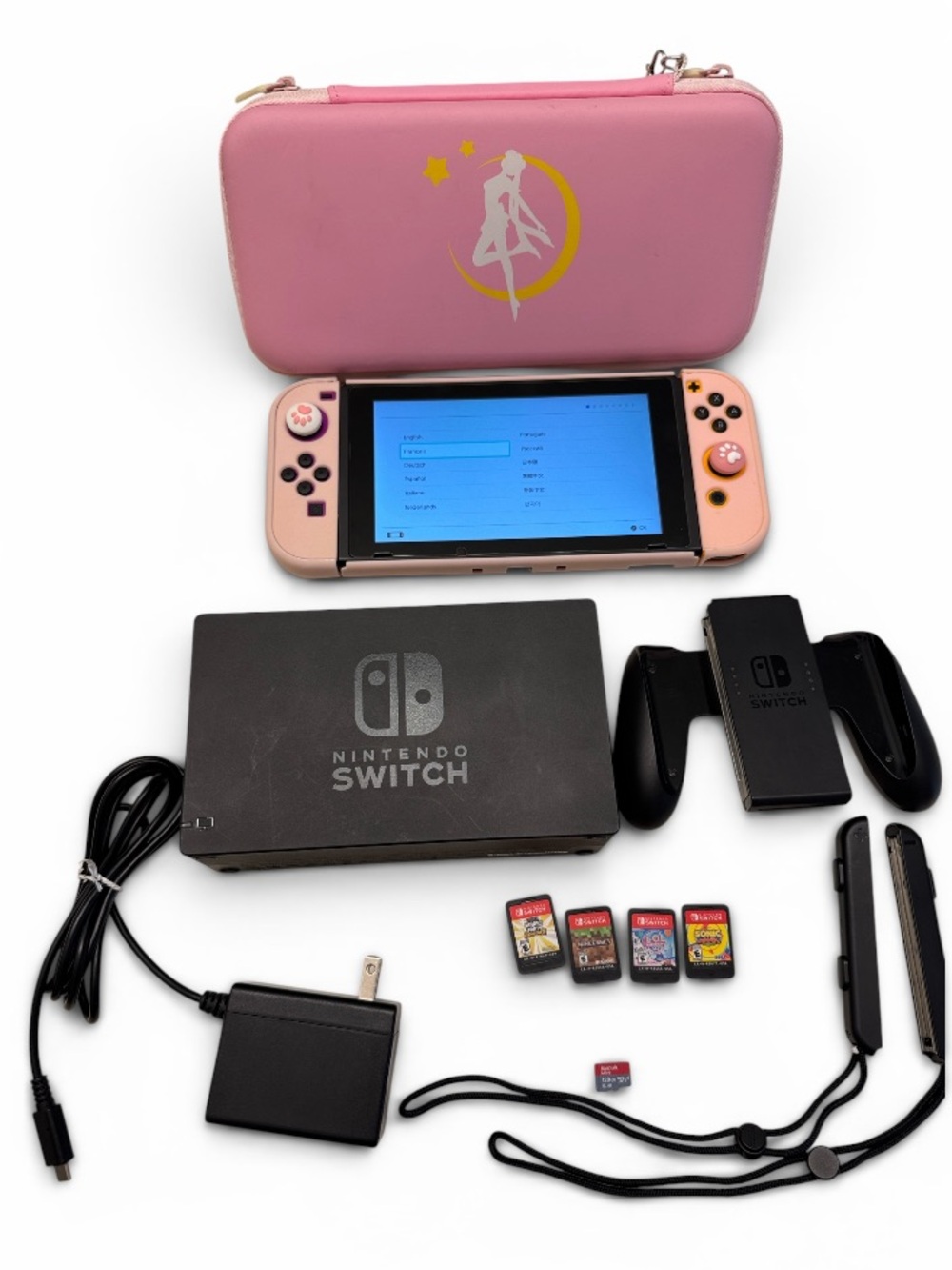 Nintendo Switch 4 Games Mario Sonic Minecraft 128gb Bundle